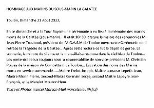 2022 08 21 TOULON HOMMAGE AUX MARINS DU SOUS MARIN LA GALATEE